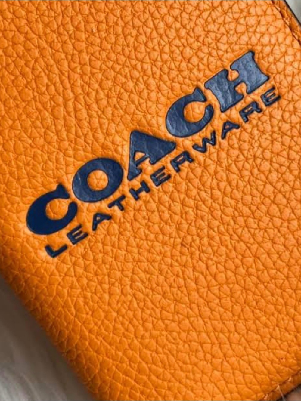 Coach card wallet Orange Pebbled Leather  with Navy Logo